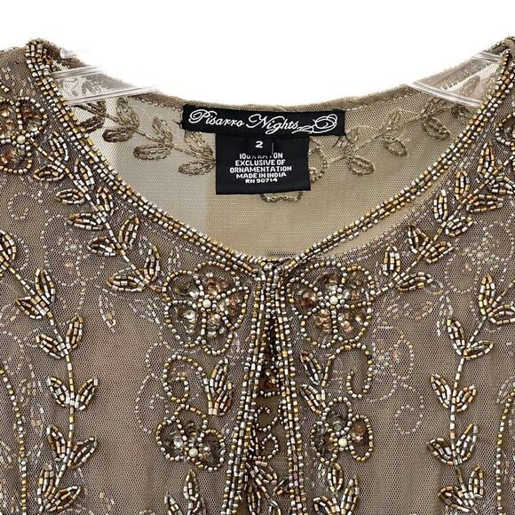PISSARRO NIGHTS Brown Mocha Gown Beaded Mesh With Jacket Size 2 NWT - Picture 6 of 16